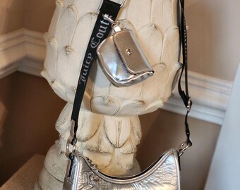 Juicy Couture Metallic Silver Quilted Mini Crossbody Bagwith