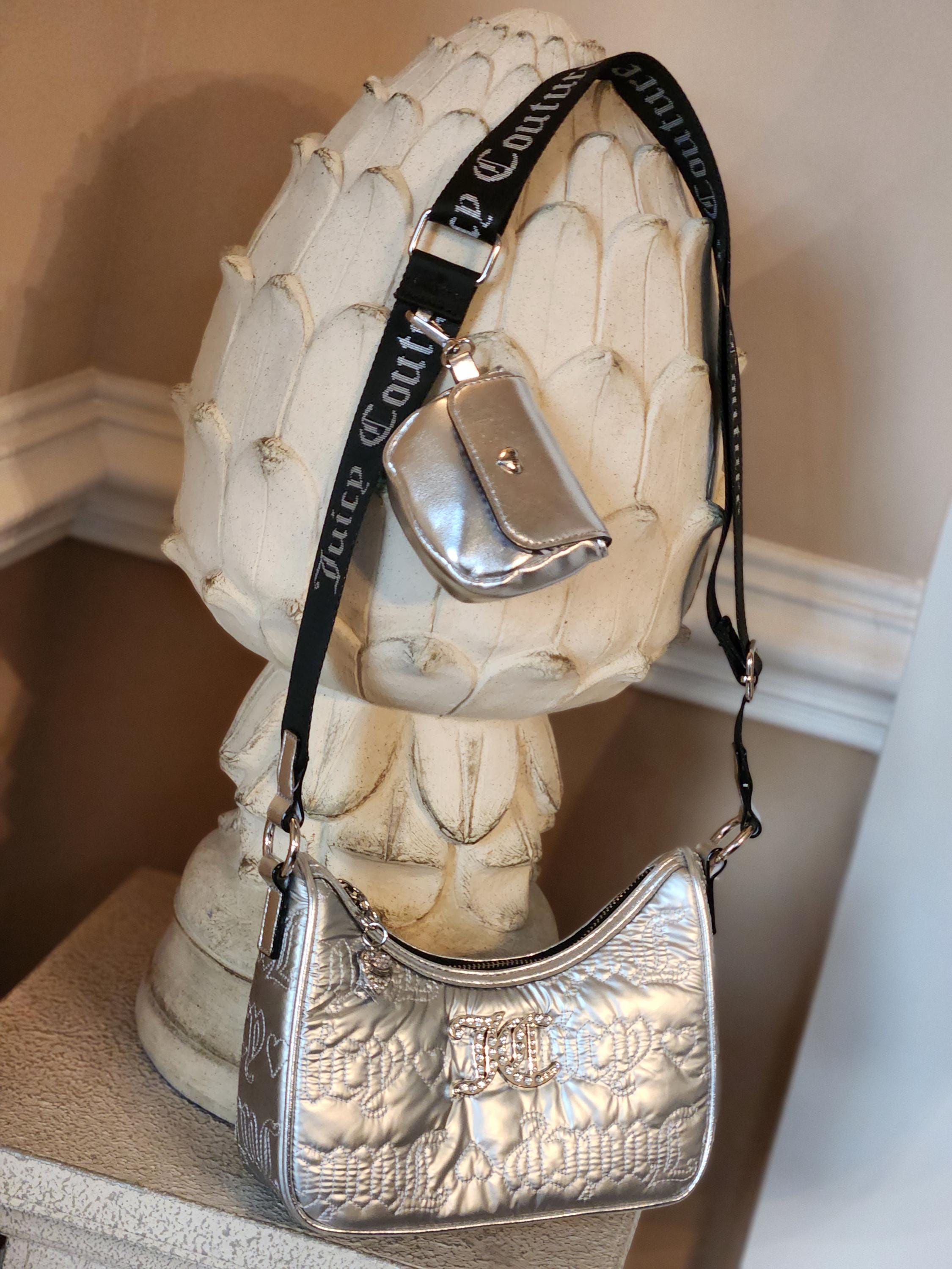 Juicy Couture Metallic Silver Quilted Mini Crossbody Bagwith
