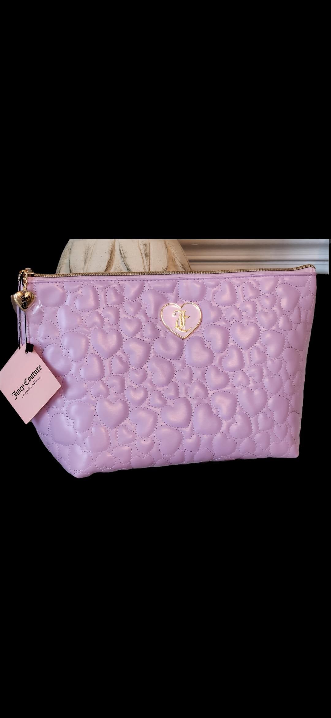 Juicy Couture Travel Cosmetic Bag Purple Wi5h Quilted Hearts