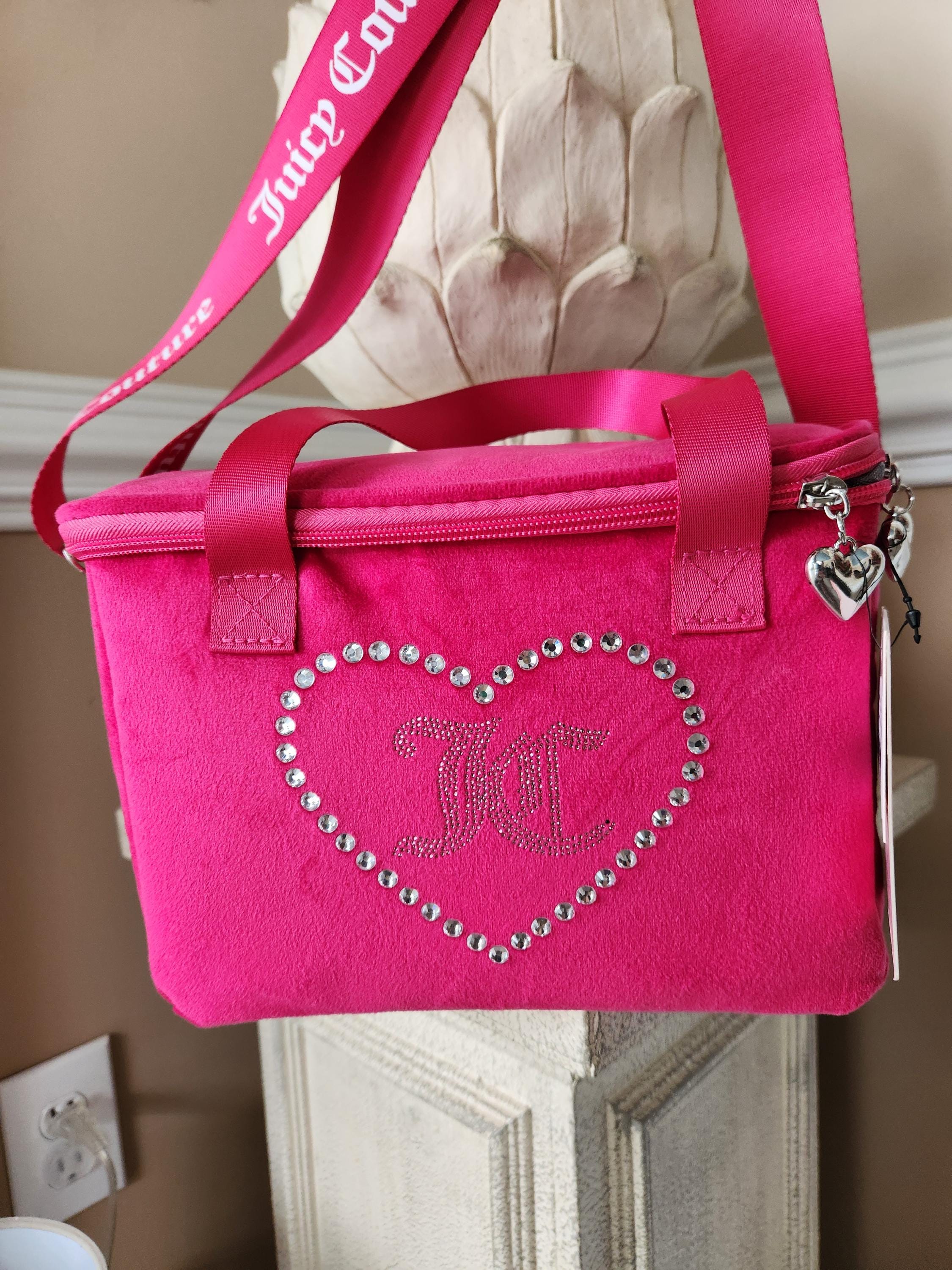 juicy couture cool pink velvet cooler shoulder bag fancy lunch purse