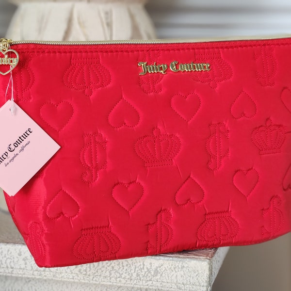 Juicy couture makeup bag nylon red logo travel cosmetic bag quilted crown and hearts orginazer case