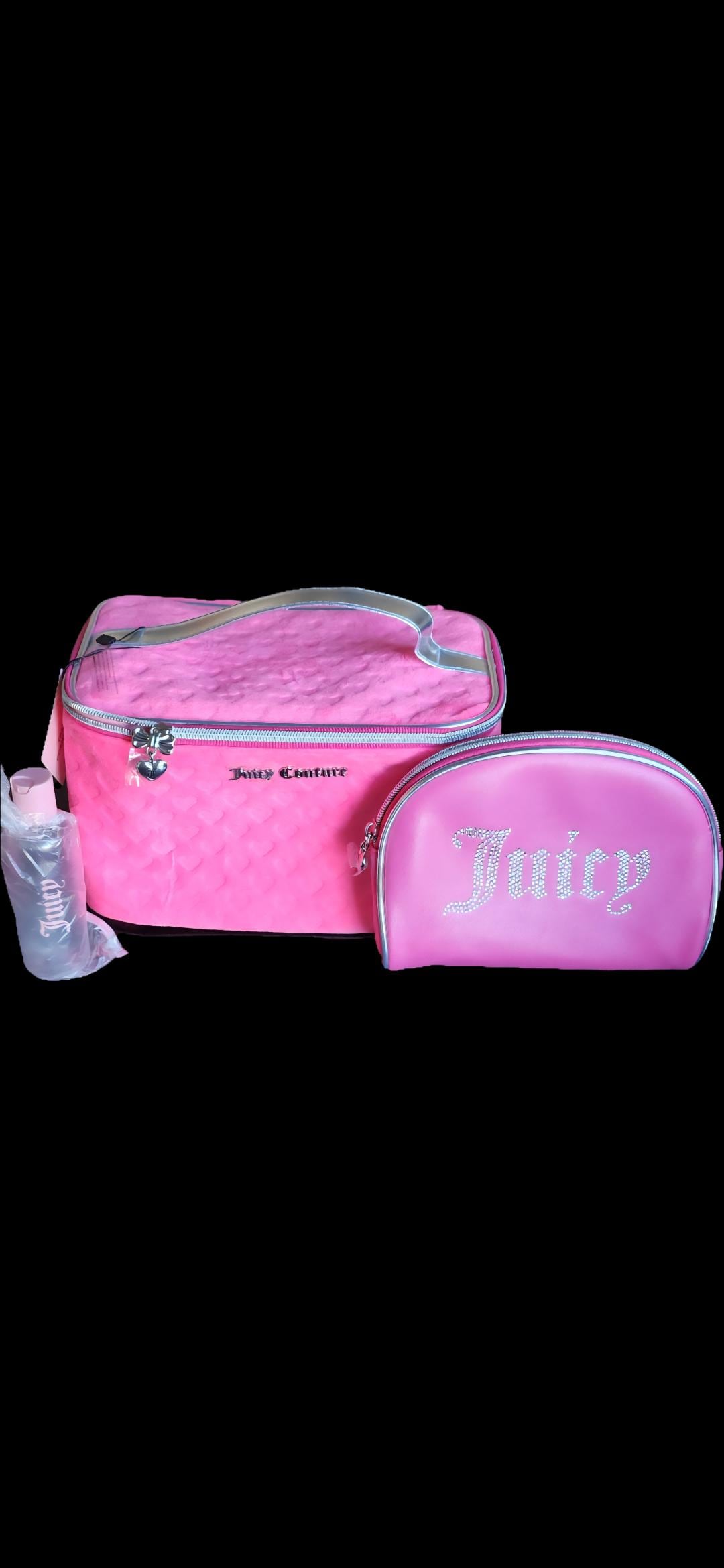 Juicy Couture Travel Cosmetic Bag Set of With Toiletry Bottle Pink Purple  Silver Makeup Bag Fancy Rare Find Travel Orginazer Case