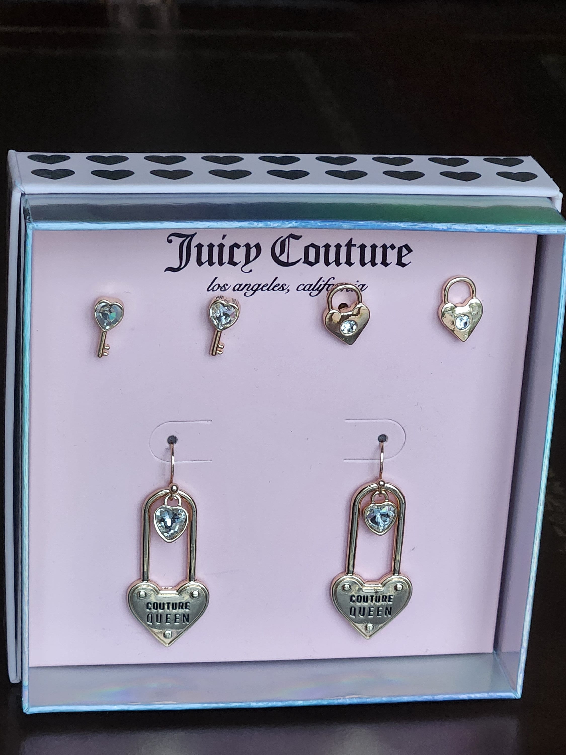 Juicy Couture Studs Set If 3 Earrings Fancy Gold Tone Ear