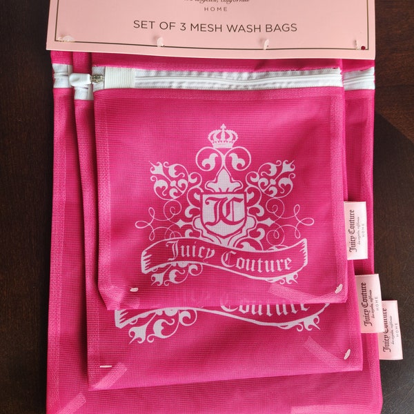 Juicy couture set of 3 mesh waah bags home storage organization bags fancy Landry wash bags