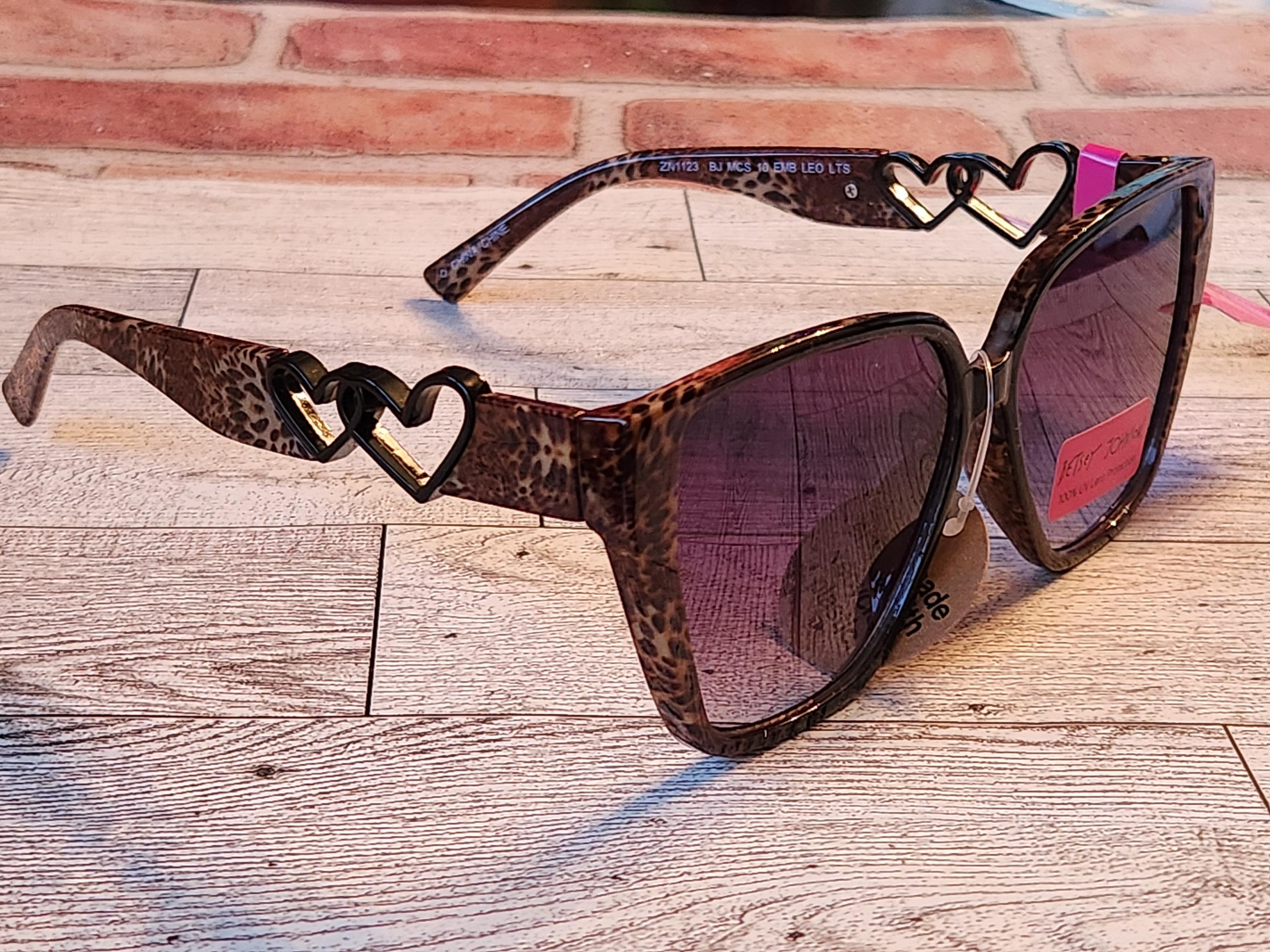 Betsey Johnson Leopard Print Black Double Hearts Accent Sunglasses One Size Etsy