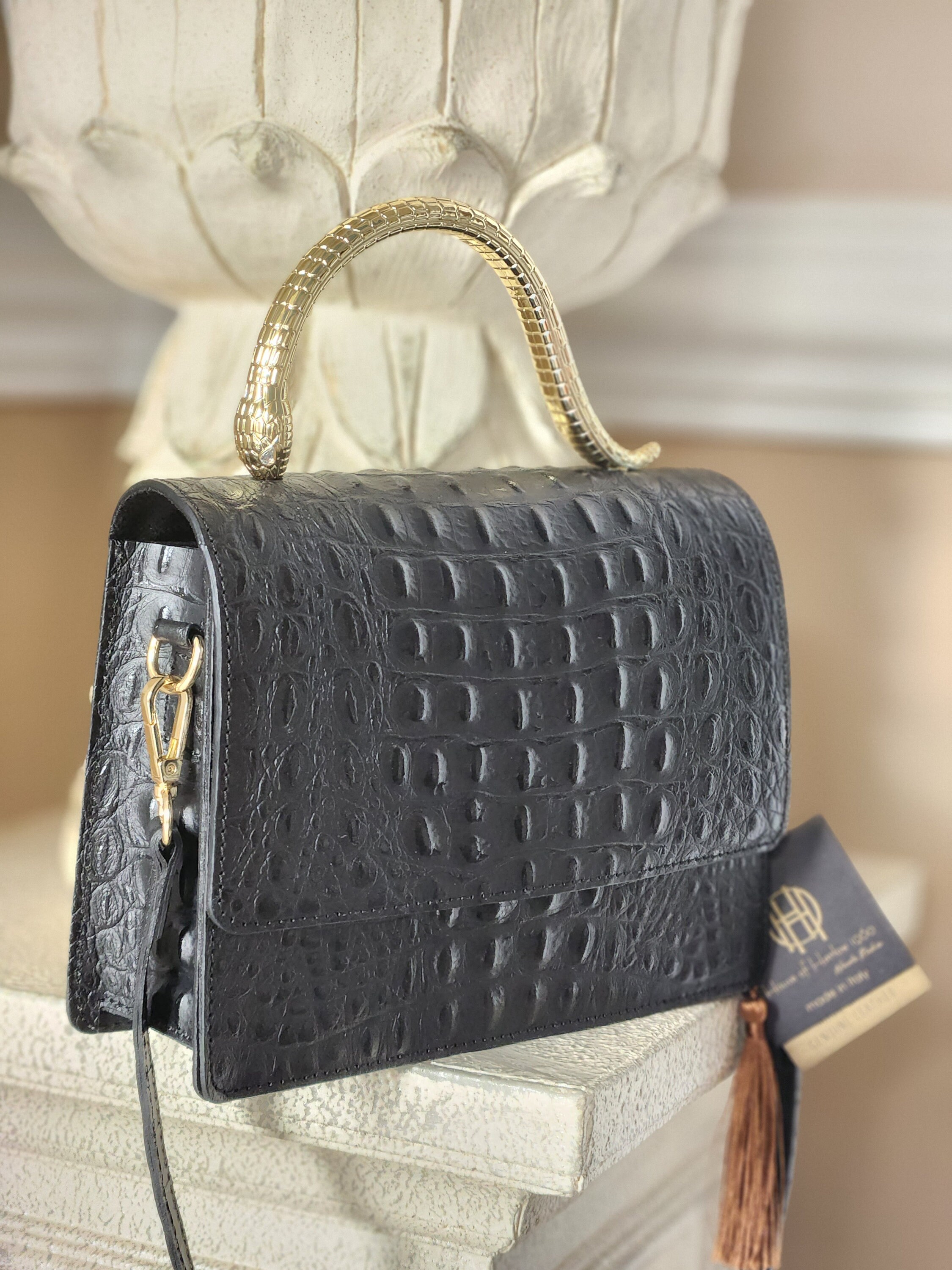 House of Harlow 1960 Made in Italy Handbag Leather Croc Embossed Purse Snake Handle Plus Dust Bag for Safe Keep Black Color Crossbody Etsy