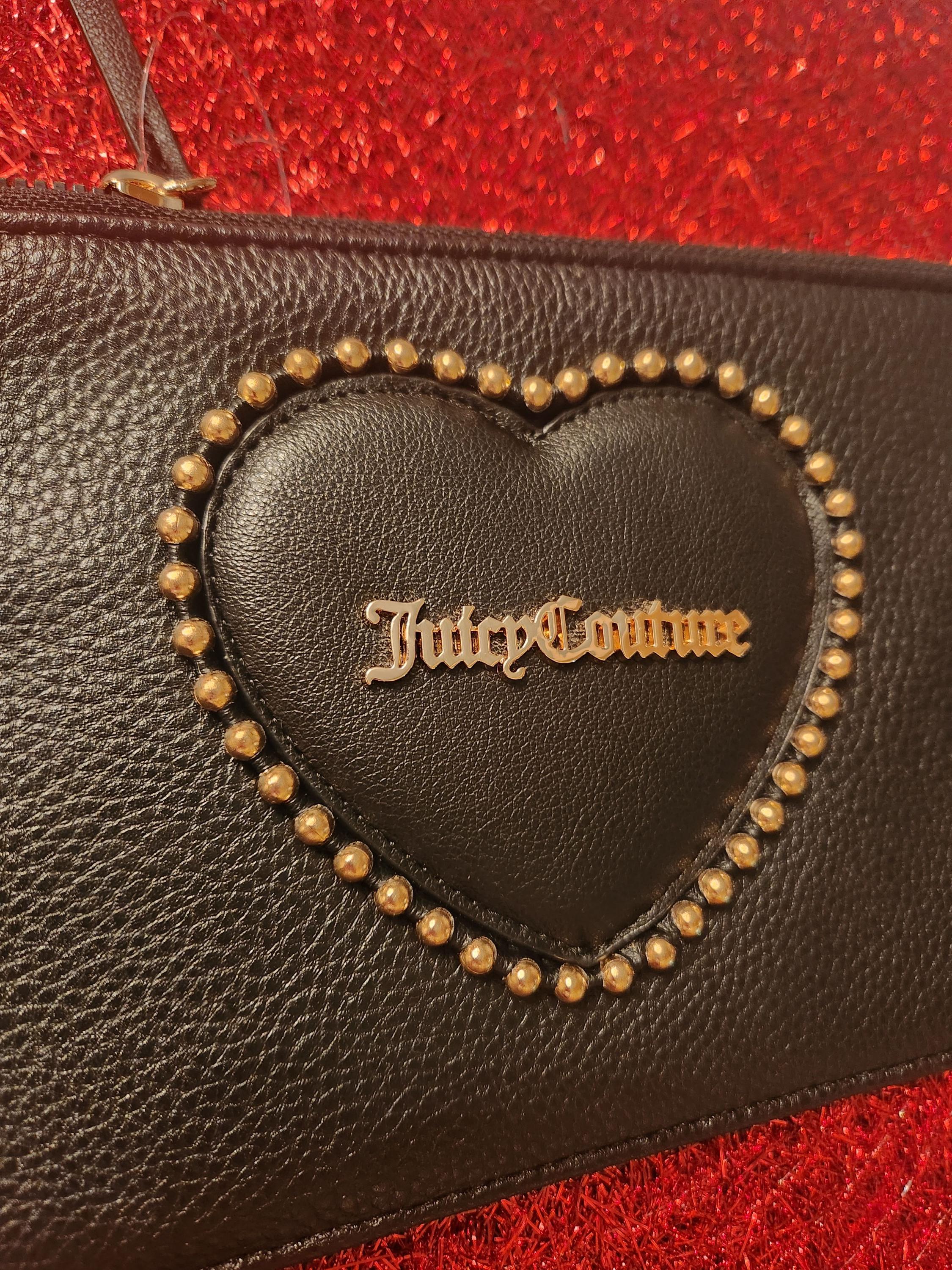 Juicy Couture Black Heart Logo Accent Love Never Dies Wristlet