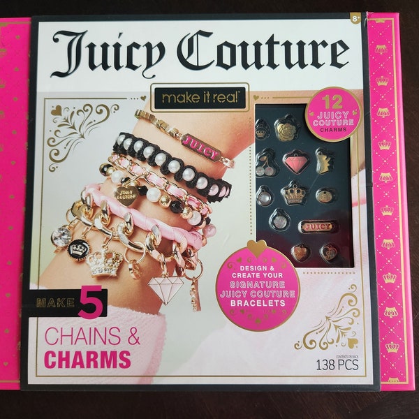 Juicy couture make 5 chains and charms braslets girls 8+ gift set to create your own signature braslets 138 pcs