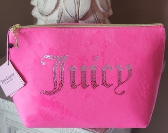 Juicy couture travel cosmetic bag Hot pink makeup orginazer weekender case with ombre rhinestones accent  Gold tone hardware