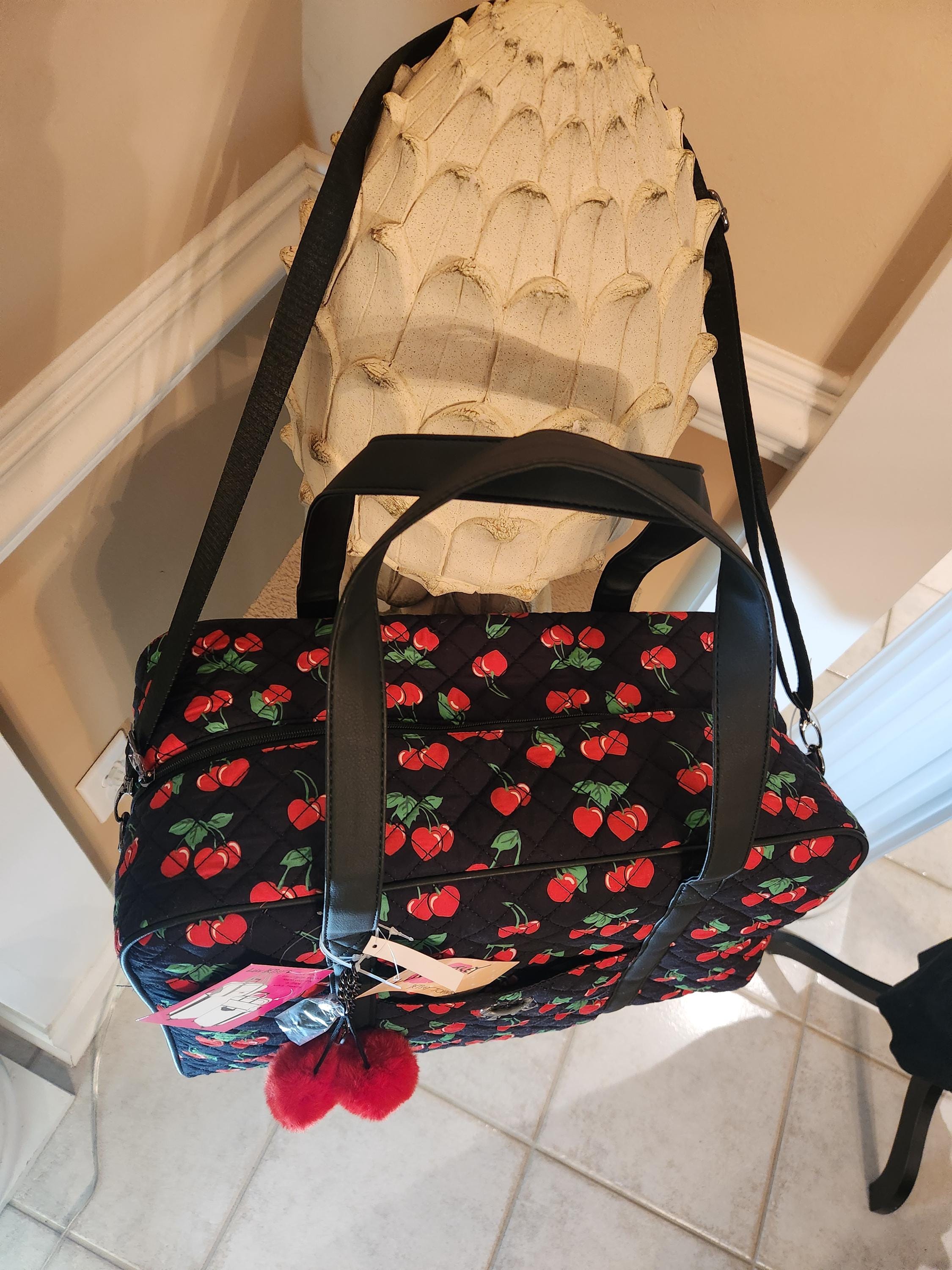 Betsey Johnson Black Red Cherry LBKRUSH Weekender. Carry on Medium 