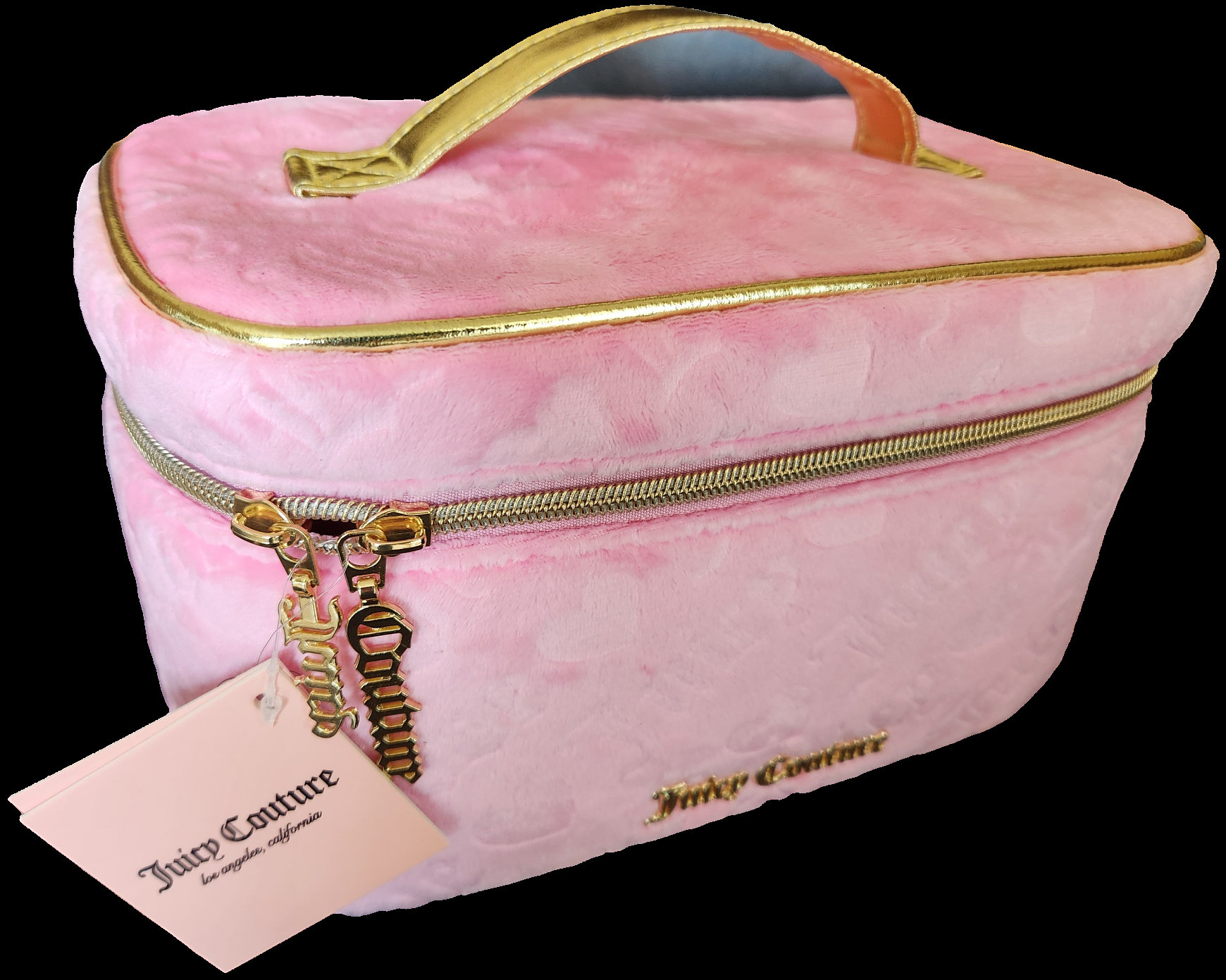 Juicy Couture Travel Cosmetic Bag Pink Velvet With Gold to Handle