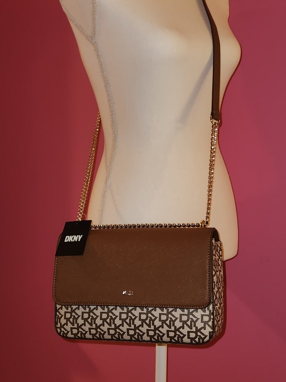 Dkny Sina -MD Fluo Shoulder Bag Chain Monogram Women Handbag Brown / Tan Crossbody Business Women Purse