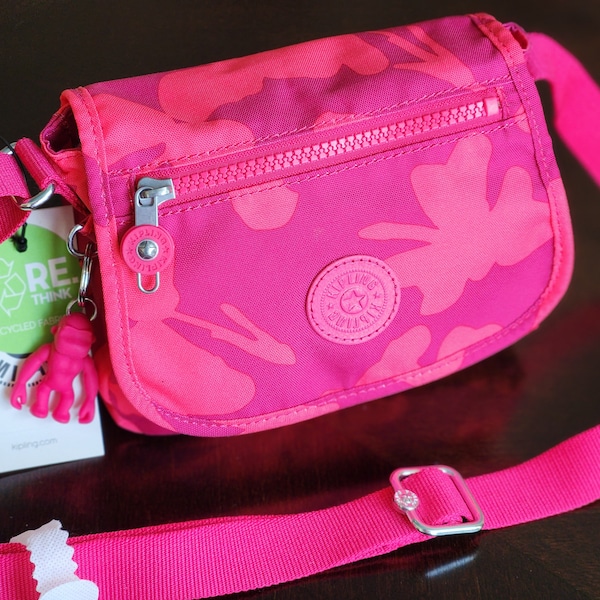 Kipling SABIAN Crossbody,  coral print purse, recycled materials bag rare find handbag shoulder bag