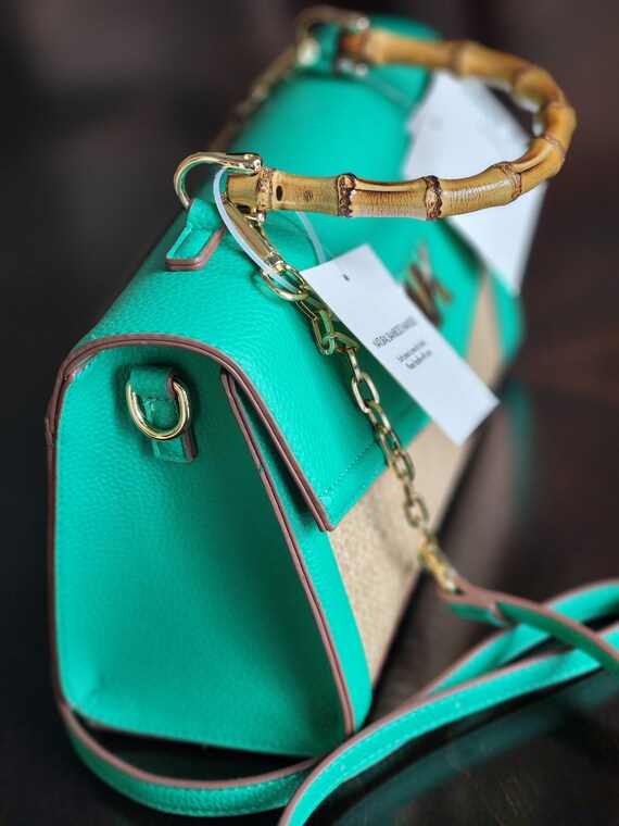 Anne Klain Mint Green Bambi purse with natural ba… - image 4