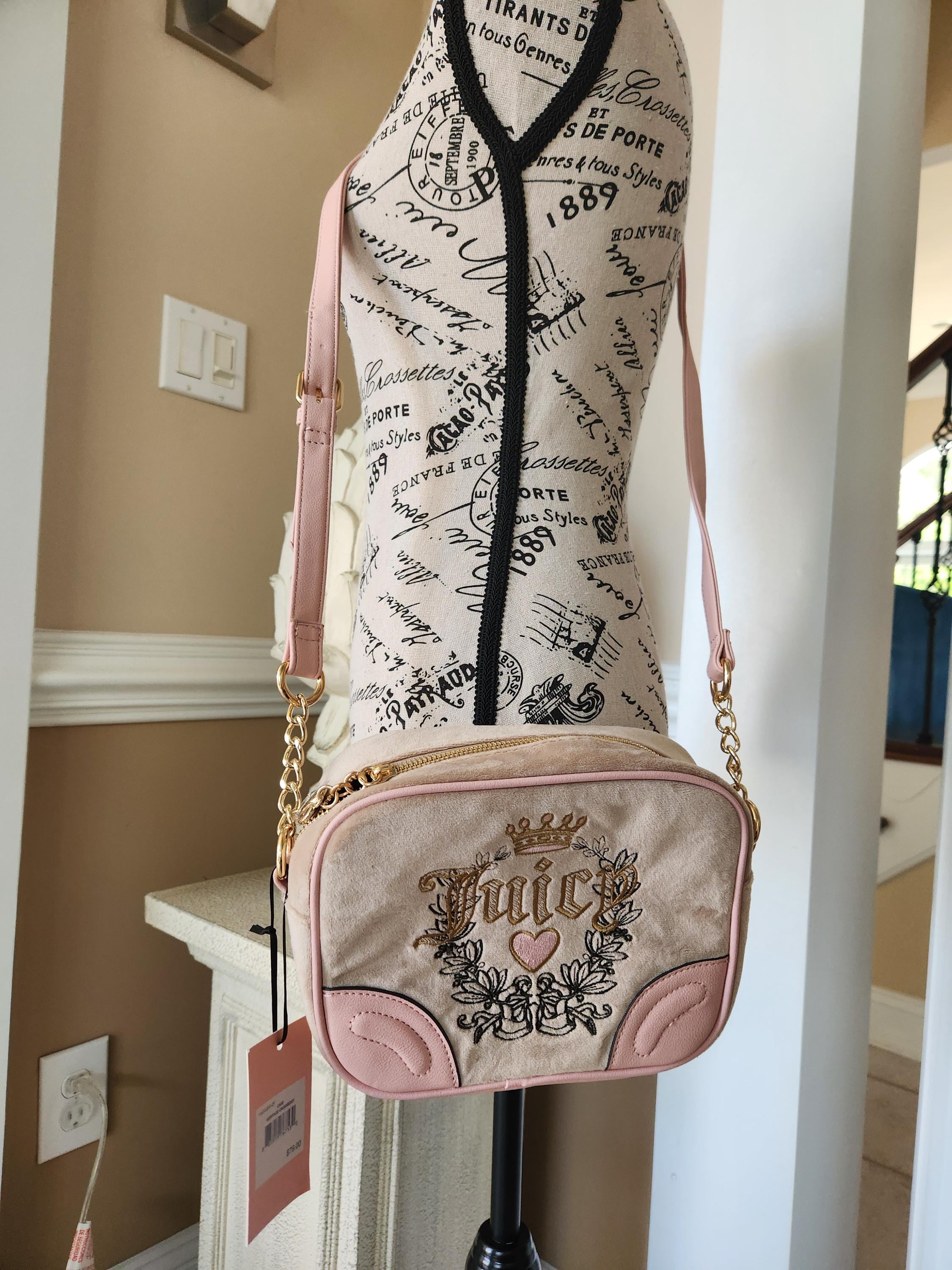 Juicy Couture Cafe Heritage Crossbody Bag Embroidered Logo Accent