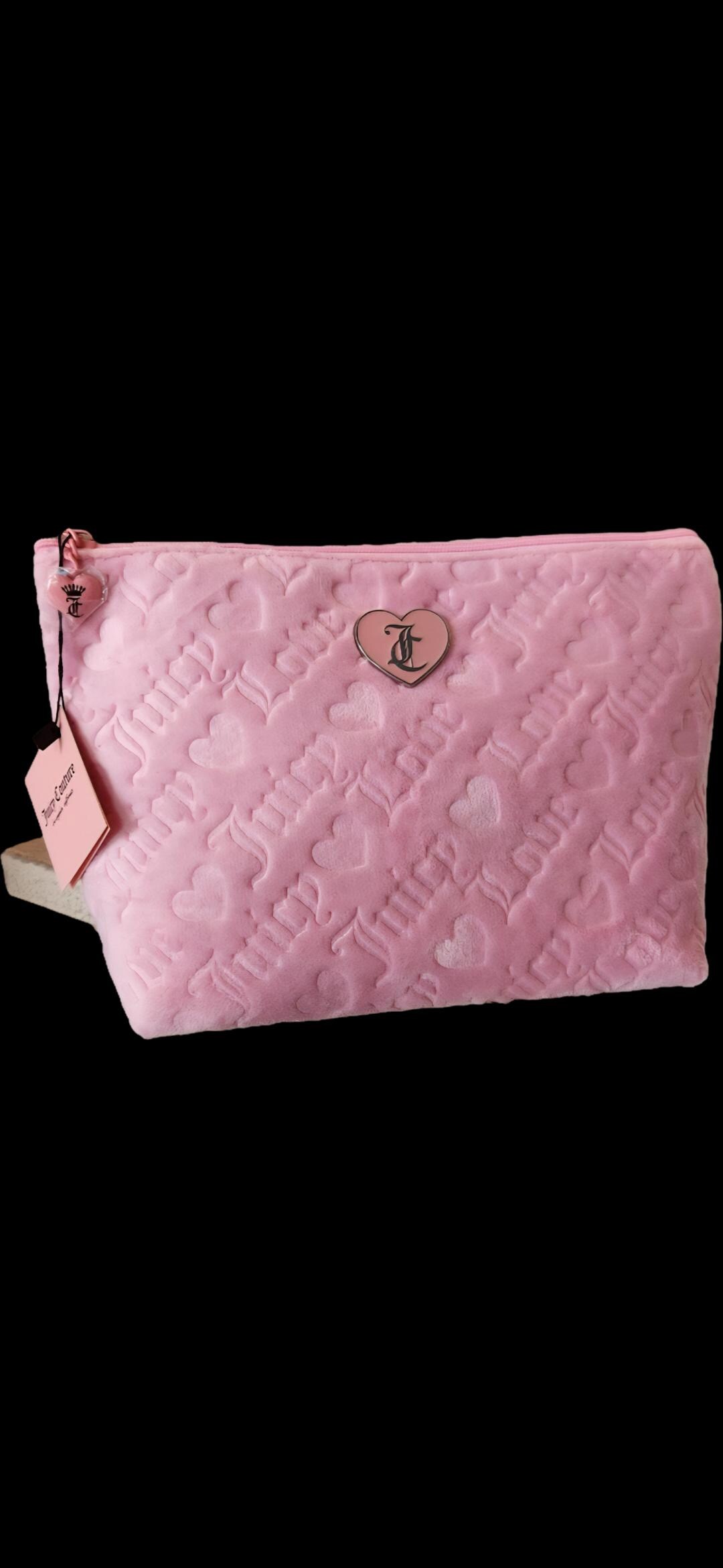 Juicy Couture Travel Cosmetic Bag Pink Soft Velvet Logo Big