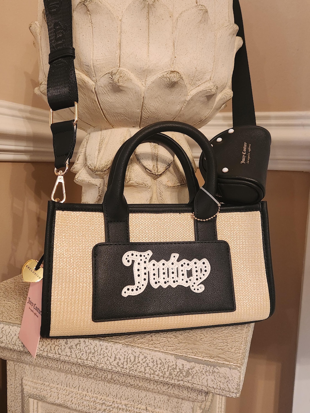 Juicy Couture Natural Liquorice Soft Serve Mini Tote Logo Accent
