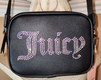 juicy couture obsession crossbody bag liquorice nion black shoulder bag with silver rhinestones logo accent