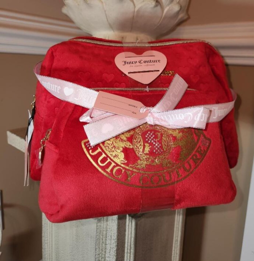 Juucy Couture Set of 2 Travel Cosmetic Bags Red Velvet With Gold