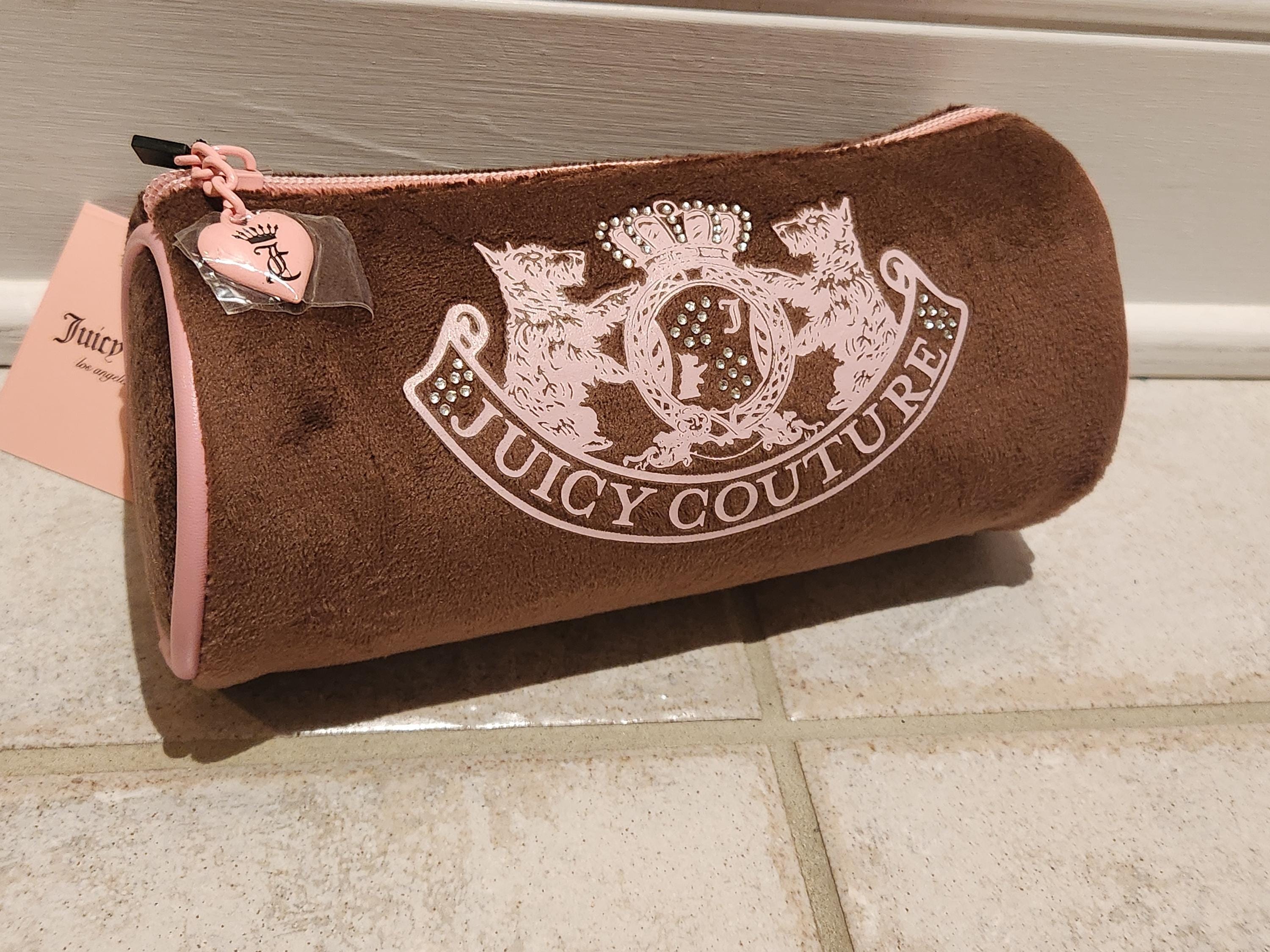 Juicy Couture Small Barrel Travel Cosmetic Bag Brown Velvet With