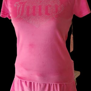 Juicy Couture pink voltage sleepwear pajama set : tshirt and shirts with silver rhinestones logo accent small size