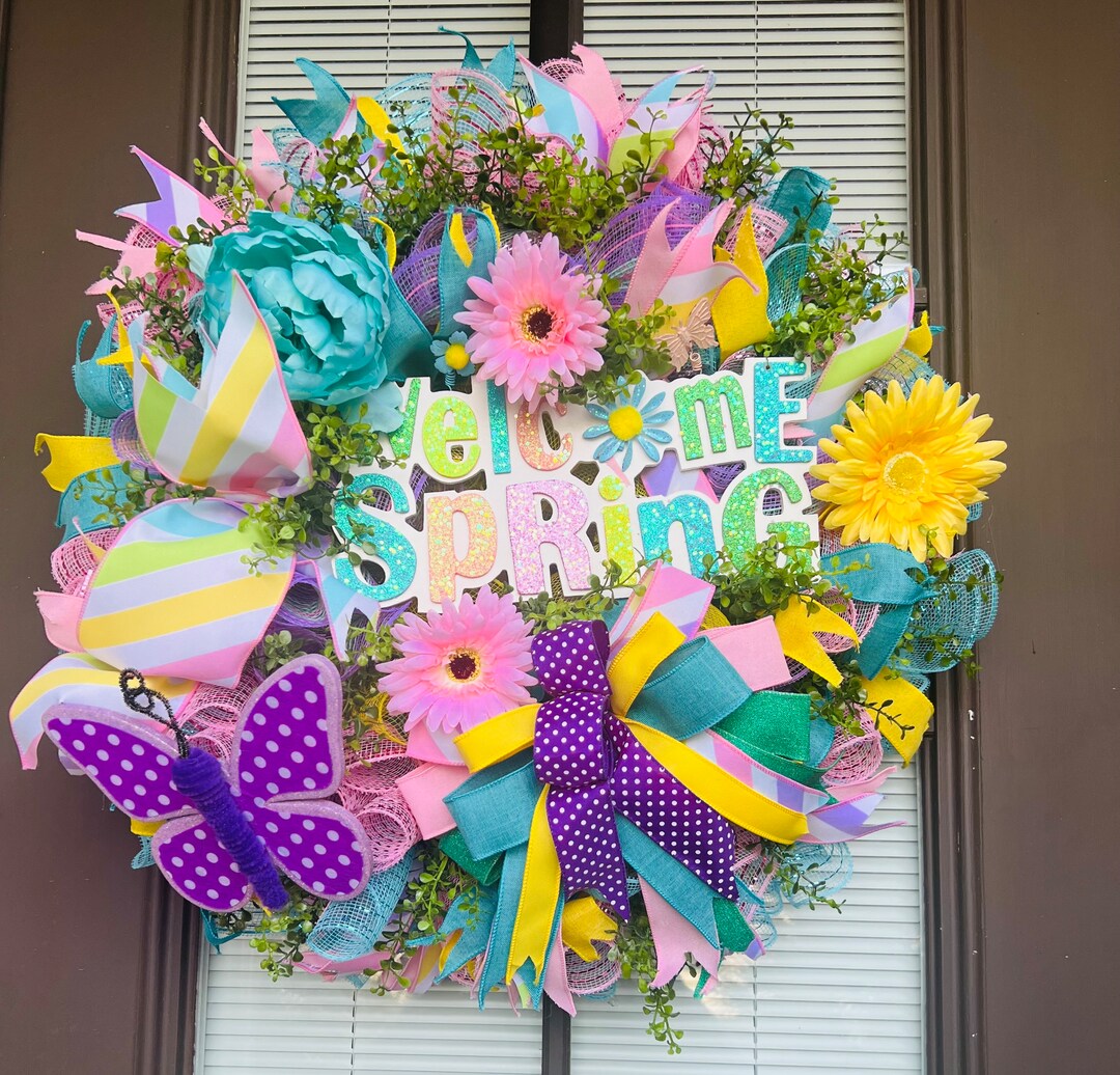 Spring Flower Weath Spring Wreath, Spring Flower Wreath, Spring Decor, Spring Welcome ...