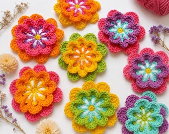 Crochet Flower Appliqué Pattern | Layered Motif, Easy DIY Embellishment (PDF Download)