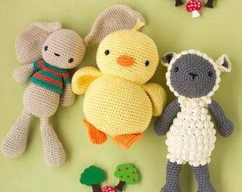 Crochet Farm Animal Amigurumi Set – Bunny, Chick, Lamb Plush Toys – Nursery Decor
