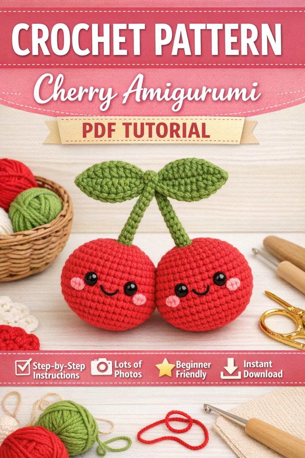 38 Crochet Kawaii Patterns with Keychains, Amigurumi, Hats, and Coasters 20 Cherry Amigurumi Crochet Pattern Kawaii Plush Toy Tutorial