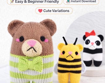 Izzy Teddy Bear Knitting Pattern, Beginner Friendly Toy Variations (PDF Download)