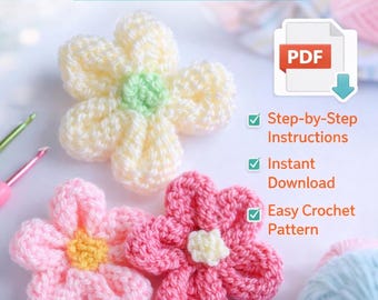 Crochet Flower Pattern PDF | Easy Beginner Appliqué Tutorial (Digital Download)
