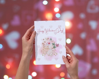 Happy Valentine's Day Card - DIGITAL Download - Printable Valentine's greeting Card - Printable Valentine's Card cute bunny Design Card