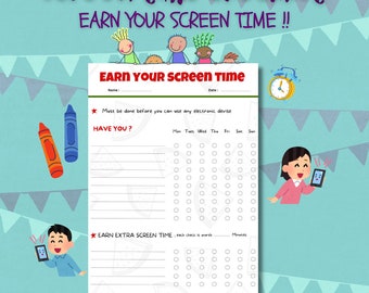 checklist for screen time chart for kids printable screen time tracker screen time management sheet kids activities tracker pdf download.