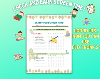 Checklist for screen time chart for kids printable screen time tracker screen time management sheet kids activities tracker pdf download.