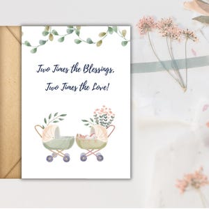 Tweeling meisje/jongen babyshower afdrukbare kaart, welkomstkaart baby tweeling, nieuwe babykaart, zwangerschapskaart, kaart verwacht tweeling. Afdrukbare kaarten