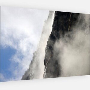 Lauterbrunnen Valley Switzerland Vertical Rock Wall with morning fog. Poster/Canvas Print or original photo