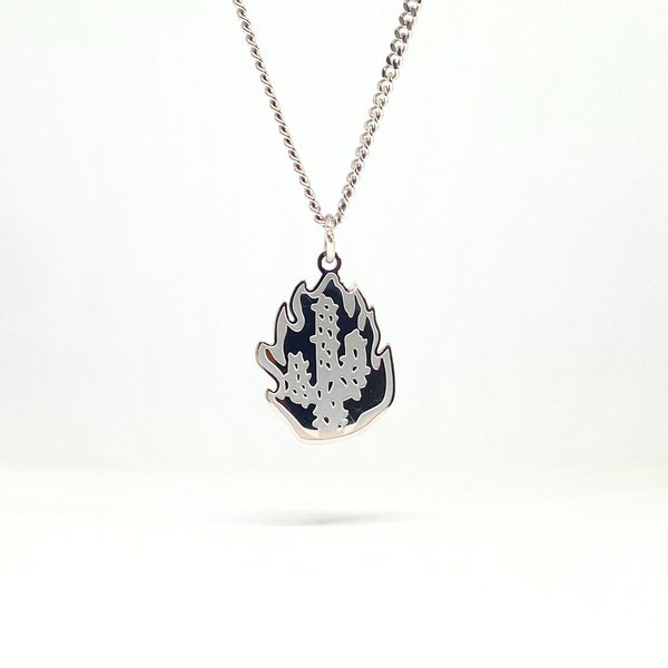 Flaming Cactus Silver Necklace | Utopia Chain | Men's Pendant | Hip Hop, Rapper Influenced Jewelry