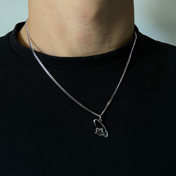 Herren Silber Stern Halskette | Rap Album Anhänger | Silber Hip Hop Schmuck | Rap Kette | Sternschnuppe Kette | Geschenke für Ihn | Geschenk für Männer