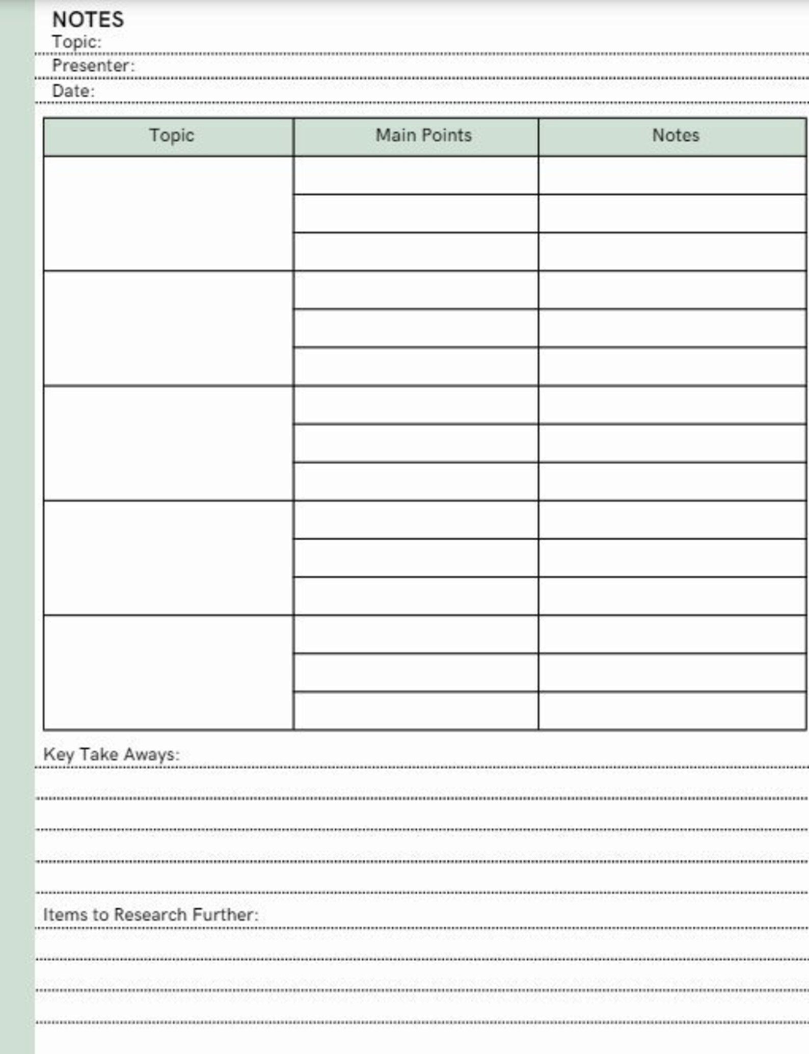 Universal note taking template note taking template for work note