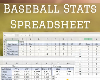 Foglio di calcolo delle statistiche del baseball / Tieni traccia delle statistiche dei tuoi giocatori e della tua squadra / Excel / Fogli Google