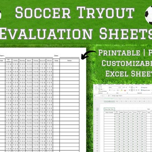 Könnte beinhalten: Druckbare Fußball-Tryout-Bewertungsbögen im PDF- und Excel-Format. Die Bögen enthalten Spalten für die Spielernummer, Dribbeln, Schießen, Geschwindigkeit, Passen, Fußball-IQ, Einstellung und Gesamtpunktzahl. Die Bögen sind anpassbar und können für jede Altersgruppe oder jedes Team verwendet werden.