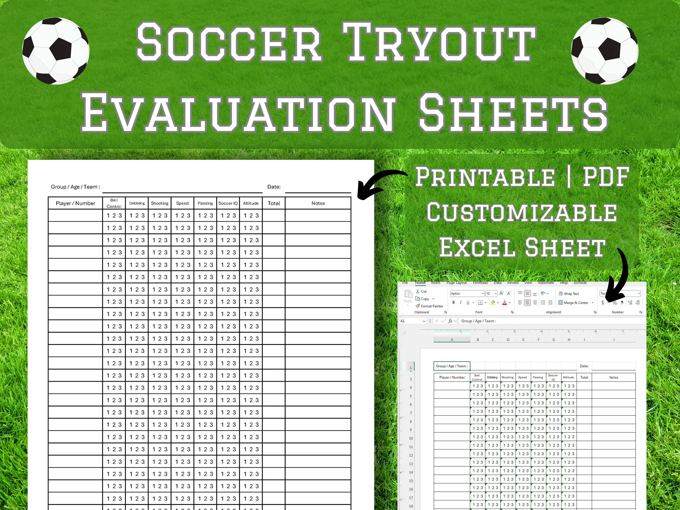 Soccer Tryout Evaluation Sheets | Printable and Customizable - Etsy