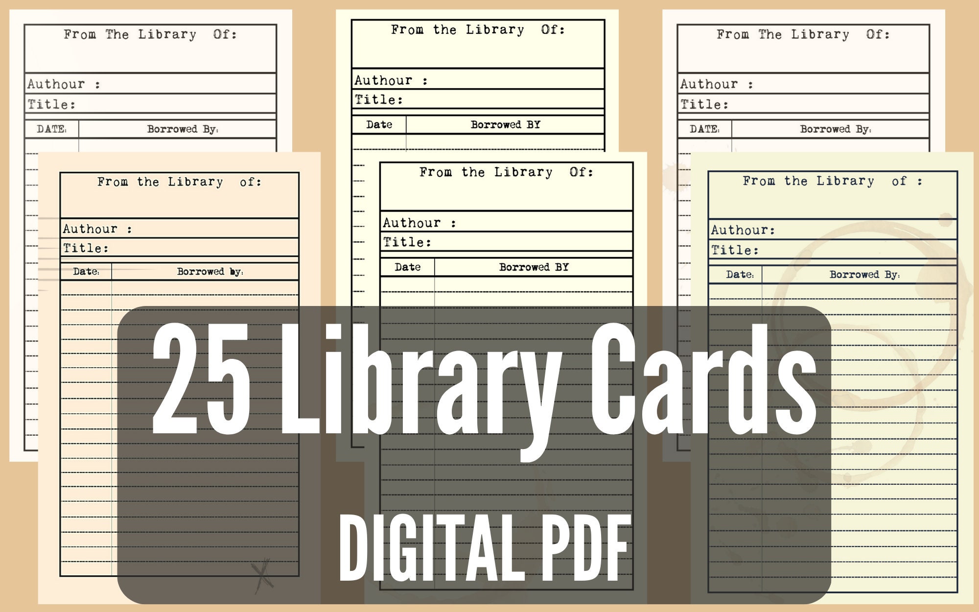 Vintage Style Library Cards PDF - Etsy
