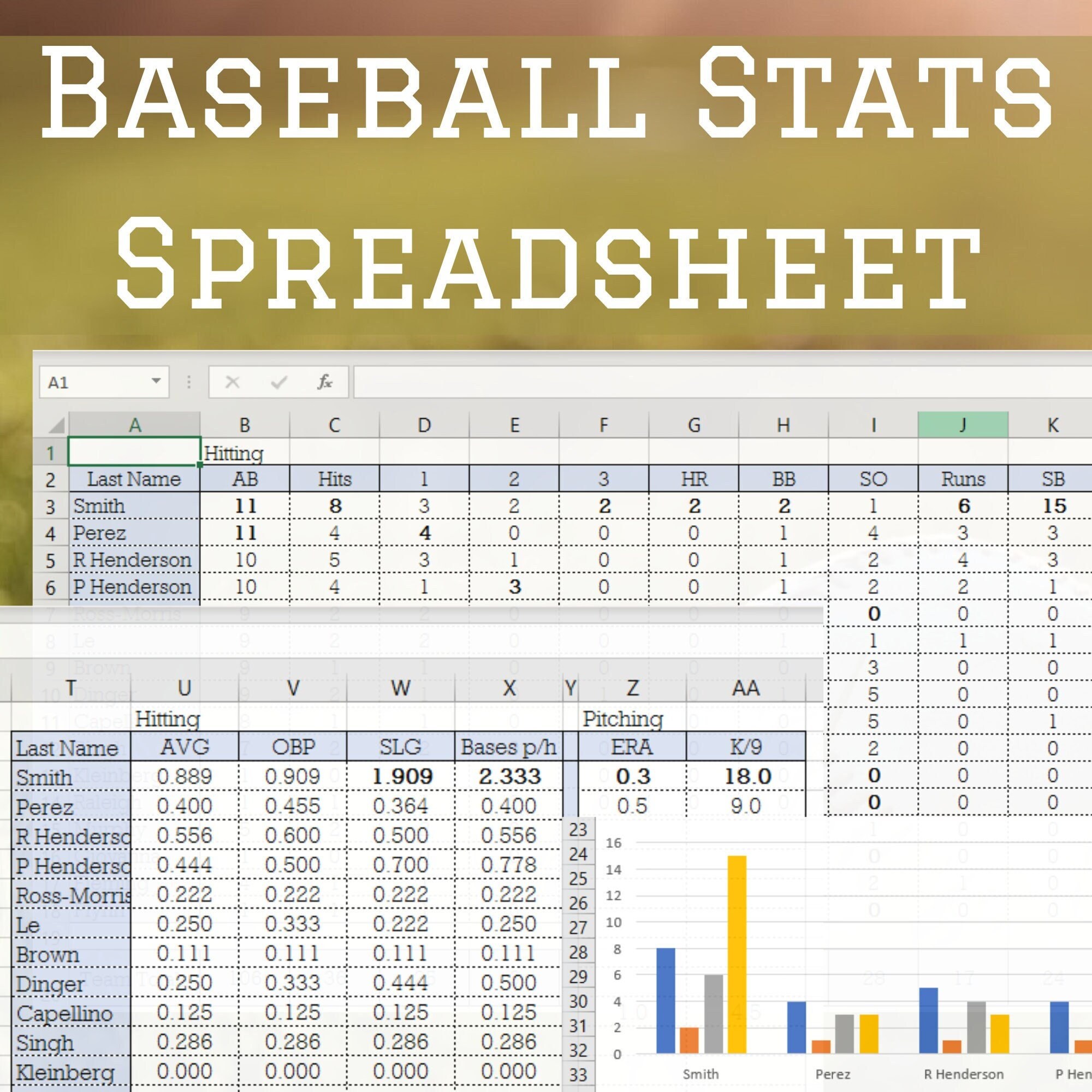 Baseball Stats Spreadsheet Track Your Players And Team Stats Excel 