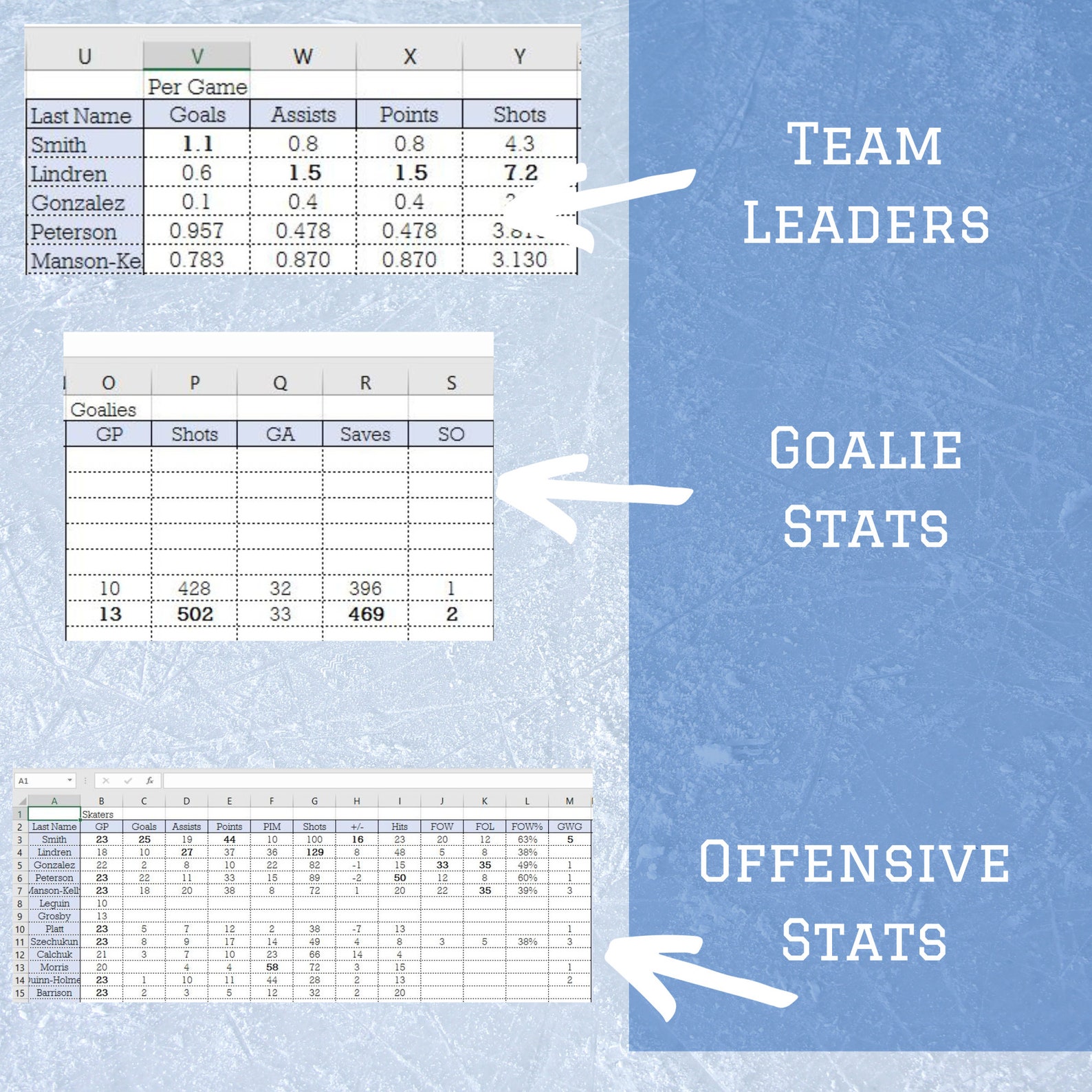 Hockey Stats Spreadsheet | Track Each Players Stats | Team Stats ...