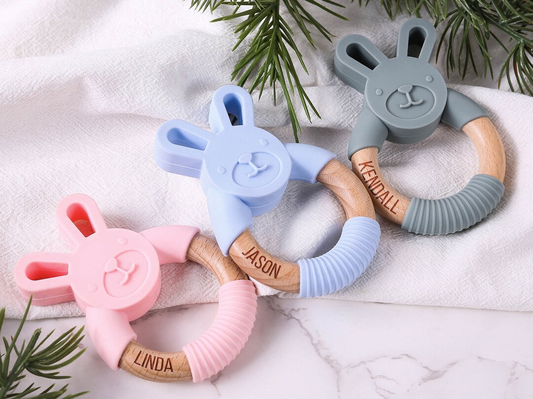 Baby Teethers With Namebaby Rabbit Rattle Teetherbunny Etsy