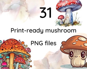 Mushroom Clip Art Bundle | PNG | Toadstool Clipart Graphic Design | Instant Printable Digital Sticker Download