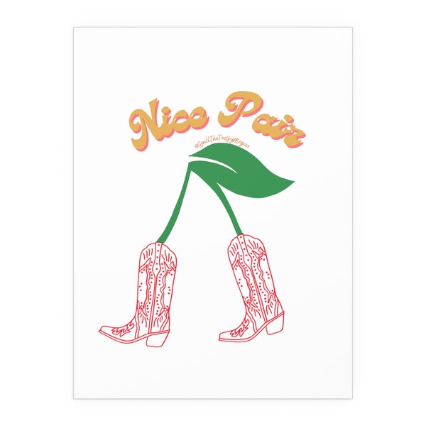 Nice Pair Cherry Cowboy Boots Wall Print! Gift Ideas Cute Cowgirl Graphic Country Retro 60 70 Groovy Fun Frame Funky Colourful Rodeo Western
