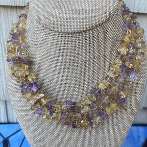 Citrine and Amethyst 3 Strand Necklace with Sterling Silver Clasp