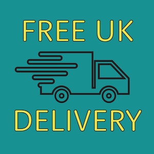May include: A black and white illustration of a delivery truck with the text "FREE UK DELIVERY" in yellow.
